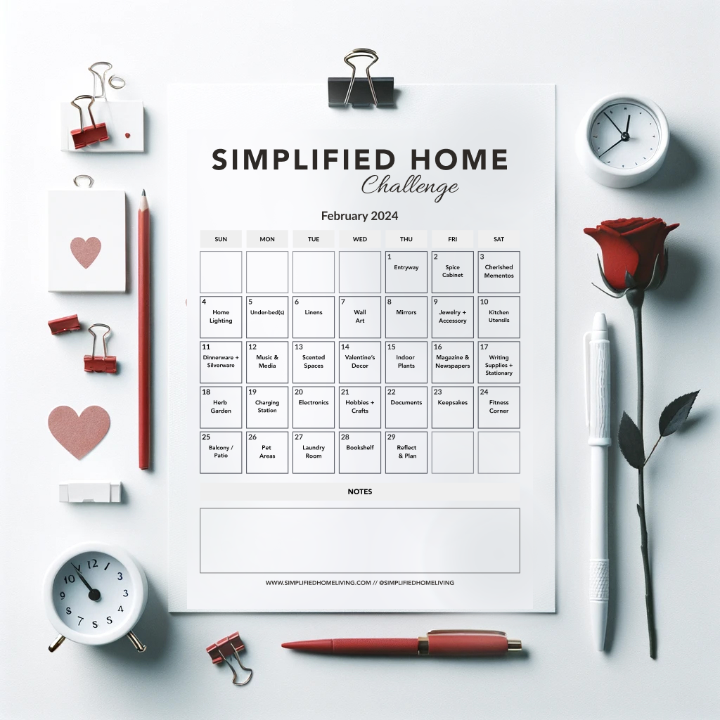 February Simplified Home Challenge, 2024 Calendar